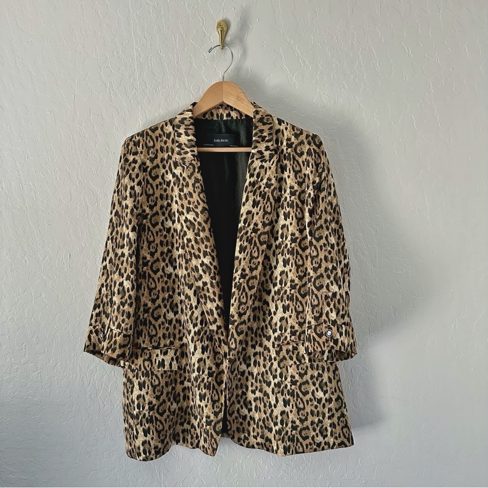 Zara Basic Brown and Black Leopard Print Blazer